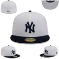 New York Yankees White and Navy Blue Fitted Hat with Embroidered Logo
