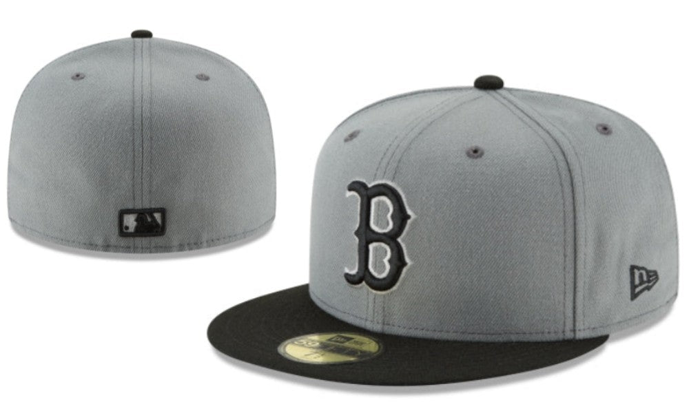 Boston Red Sox Gray and Black Fitted Cap with Embroidered Team Logo