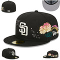 San Diego Padres Floral Embroidered Black Fitted Hat